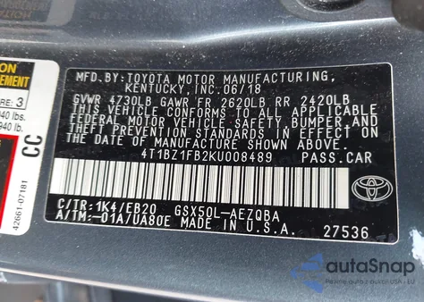 2019 Toyota Avalon Xse from USA, damaged, VIN 4T1BZ1FB2KU008489